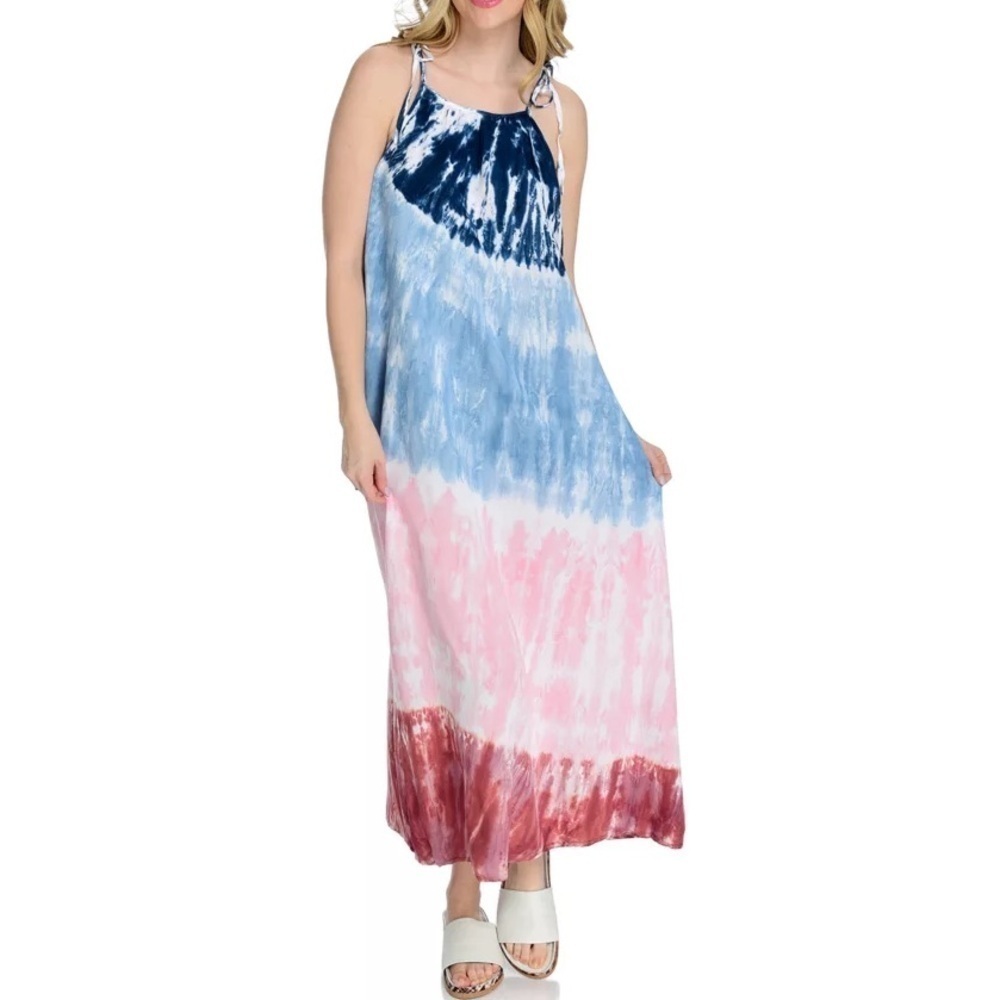 Women’s Fig & Vine Tie-Dye Woven Sleeveless Tie Strap Maxi Dress size 1x